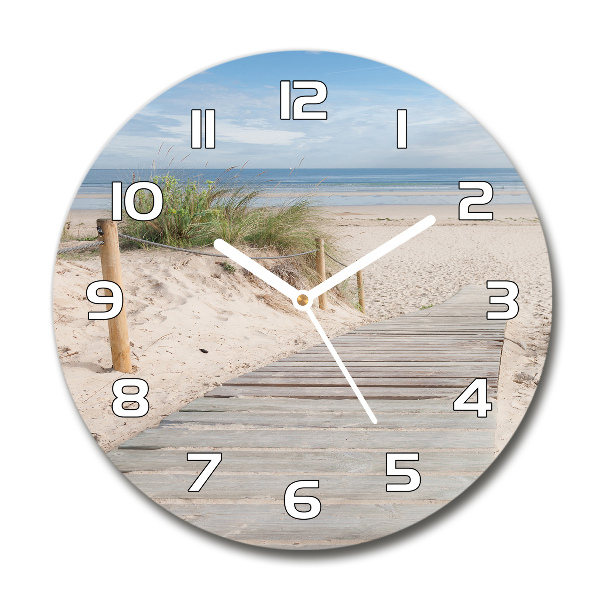 Round glass wall clock Beach