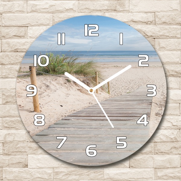 Round glass wall clock Beach