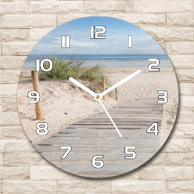 Round glass wall clock Beach