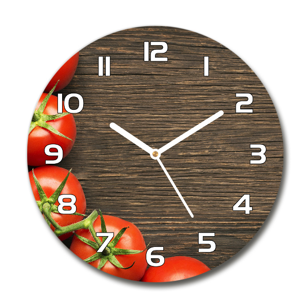 Round wall clock Tomatoes on wood