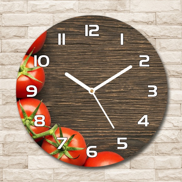 Round wall clock Tomatoes on wood