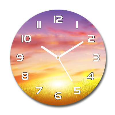 Round glass wall clock Sunset