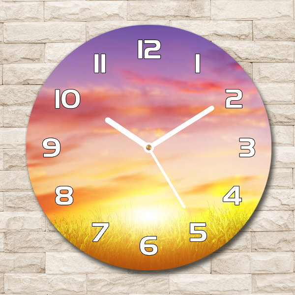 Round glass wall clock Sunset