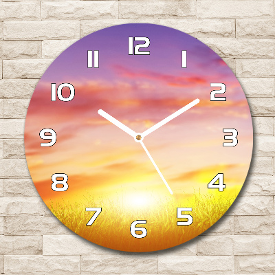 Round glass wall clock Sunset