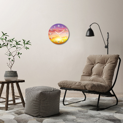 Round glass wall clock Sunset