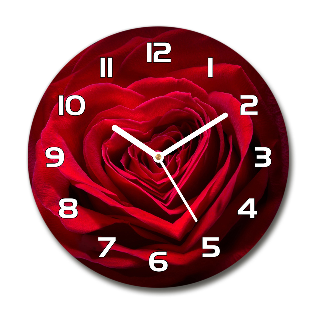 Round wall clock Red heart rose