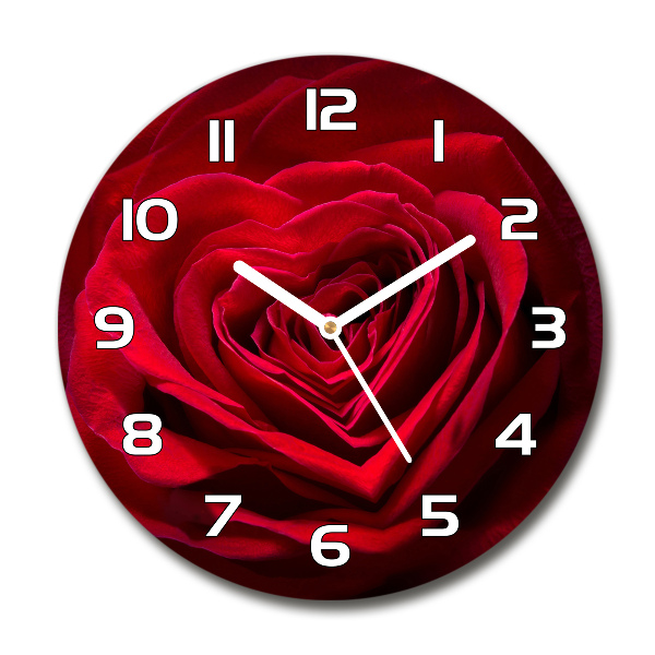 Round wall clock Red heart rose