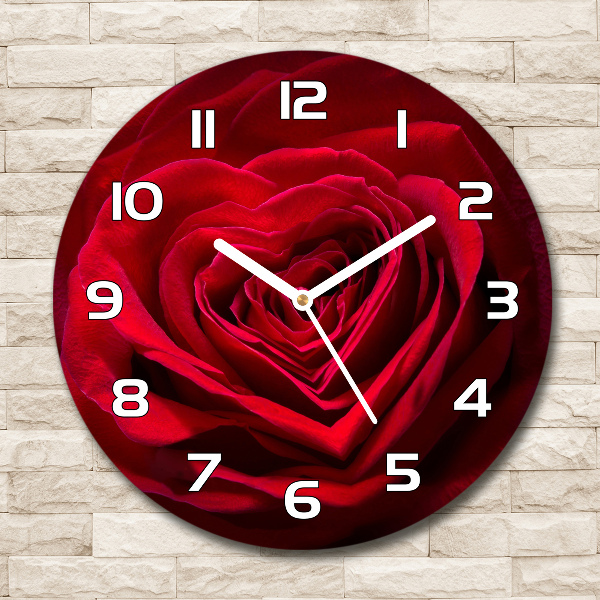 Round wall clock Red heart rose