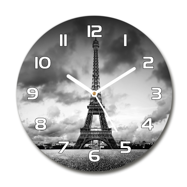 Round glass wall clock Eiffel Paris tower