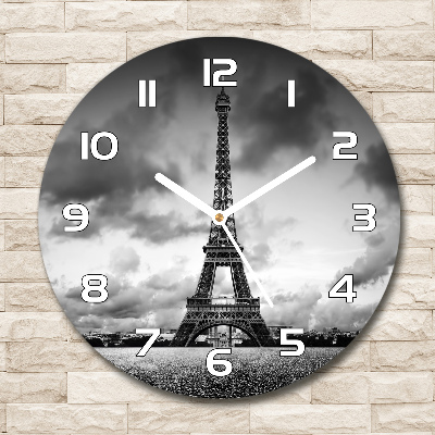 Round glass wall clock Eiffel Paris tower