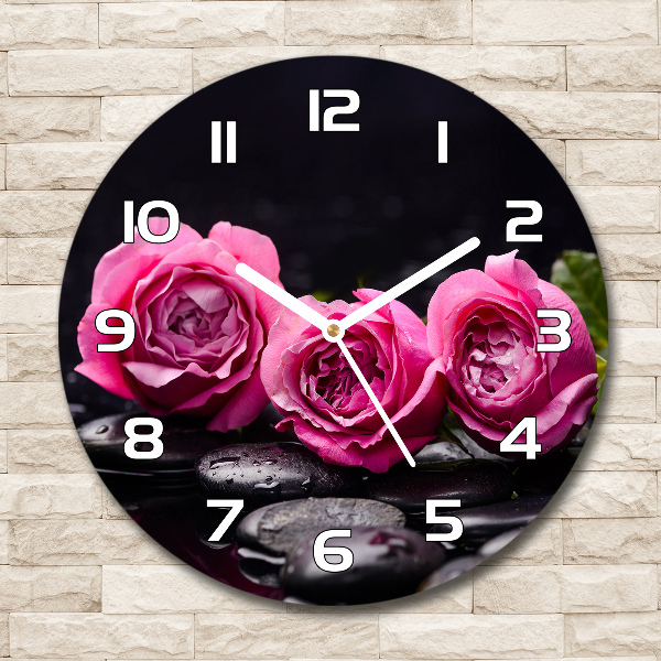 Round wall clock Pink roses