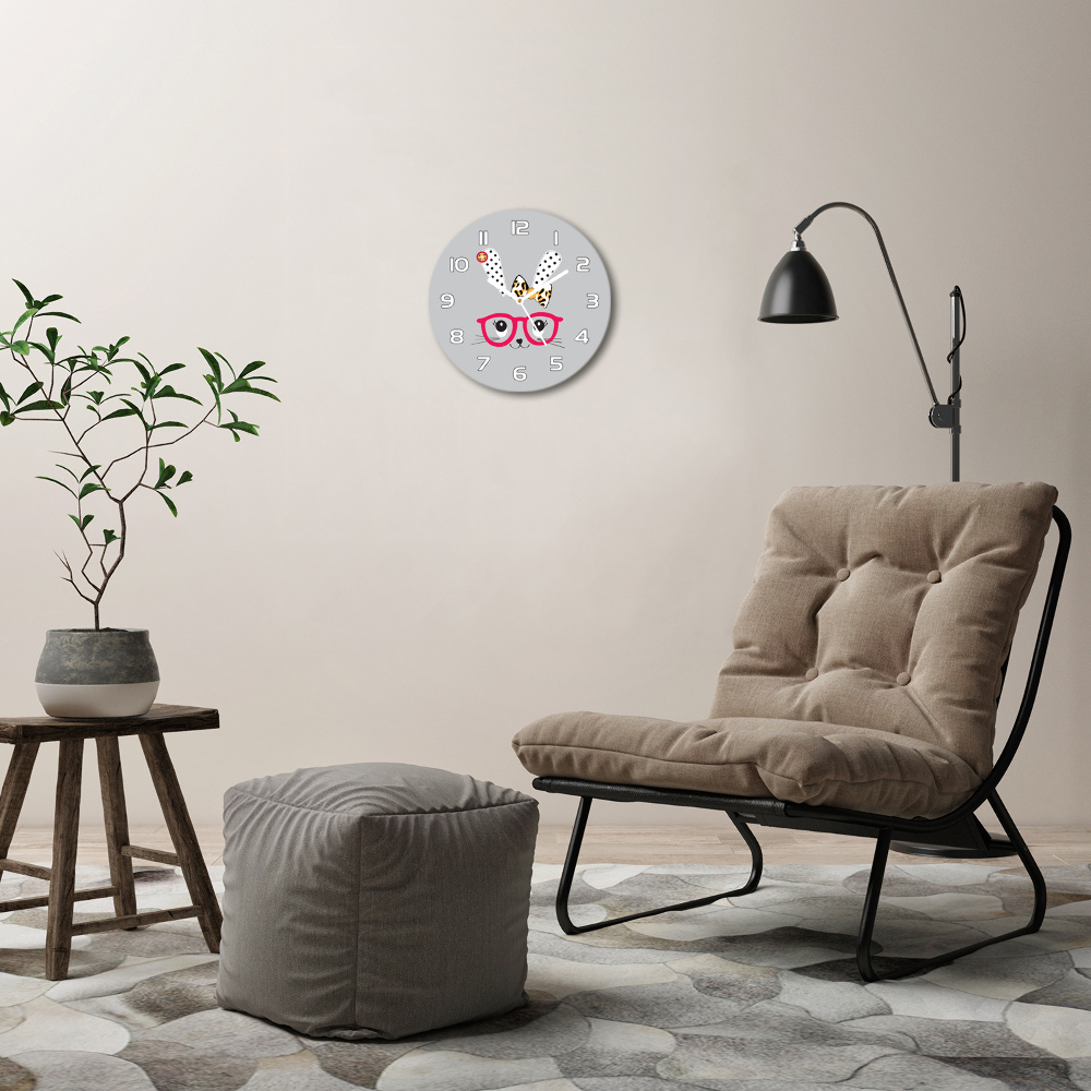 Round wall clock Rabbit with glasses