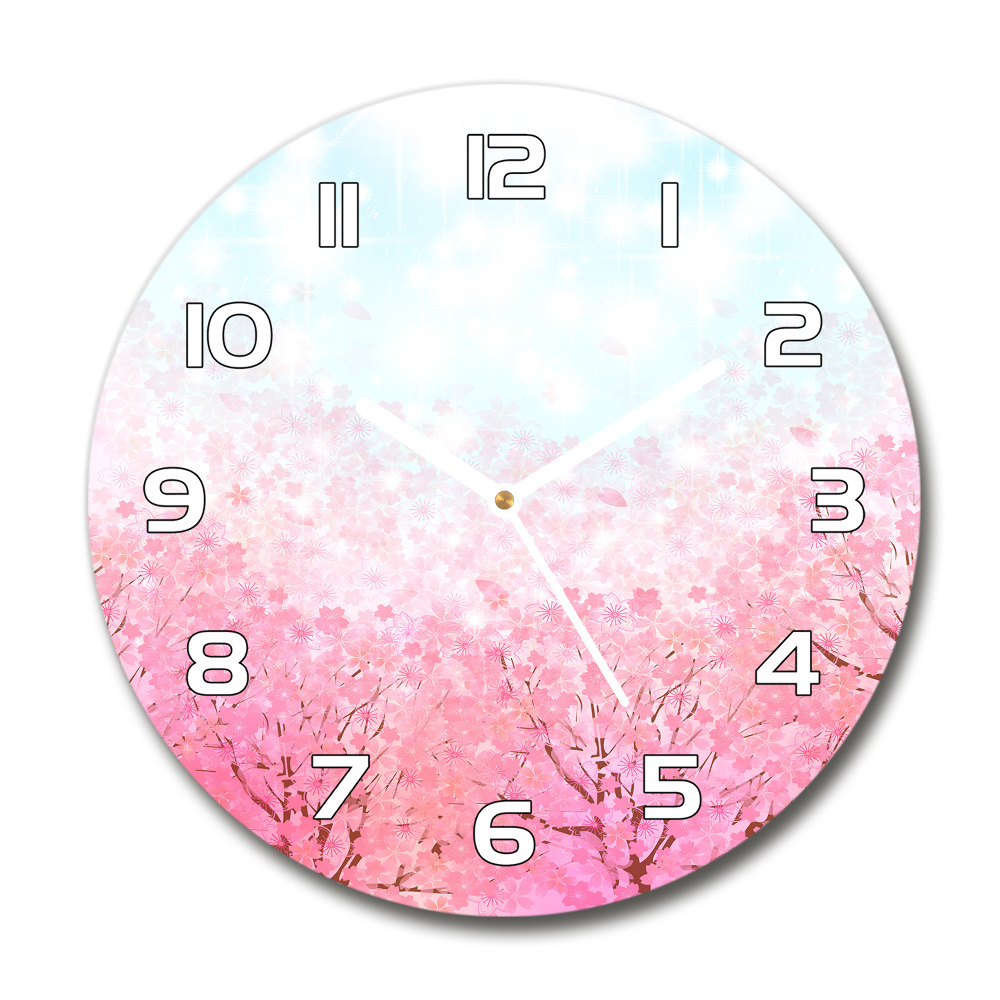 Round glass clock Cherry blossoms