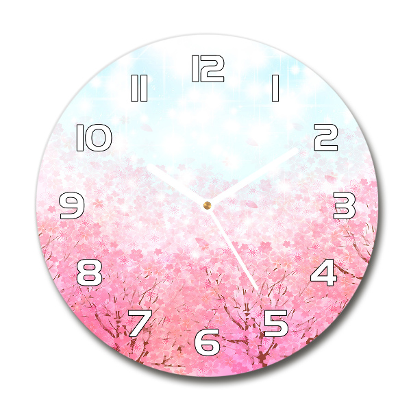 Round glass clock Cherry blossoms