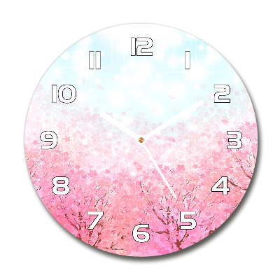 Round glass clock Cherry blossoms