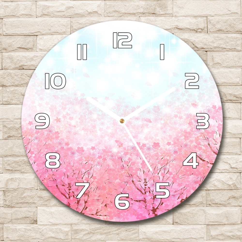 Round glass clock Cherry blossoms