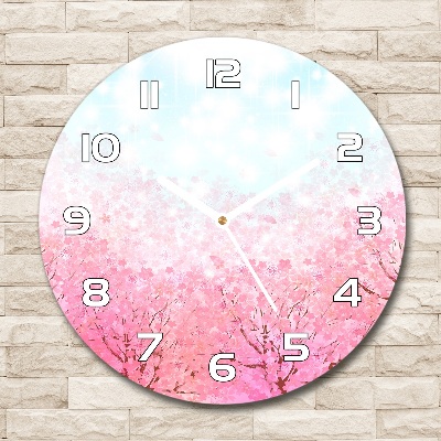 Round glass clock Cherry blossoms