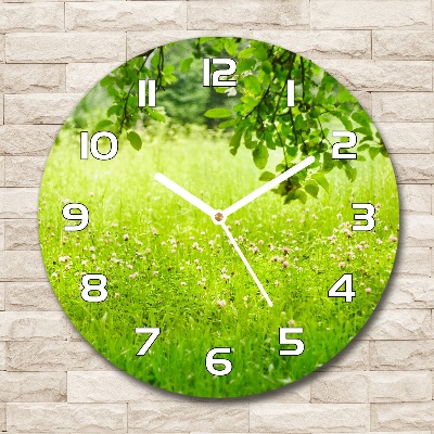 Round wall clock Green meadow