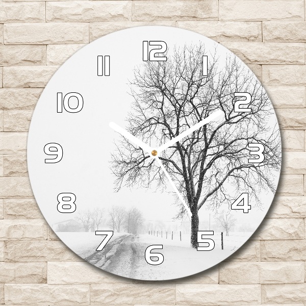 Round wall clock Winter tree