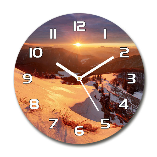 Round clock glass Winter in the mountains