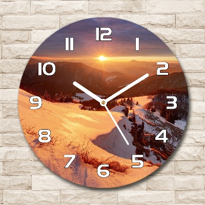 Round clock glass Winter in the mountains