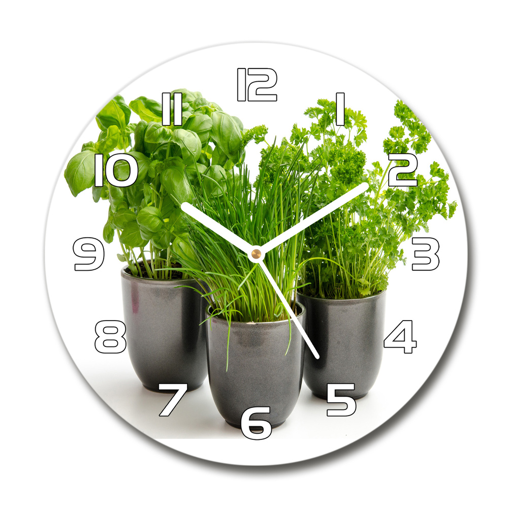 Round wall clock Herbs in pots