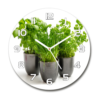 Round wall clock Herbs in pots