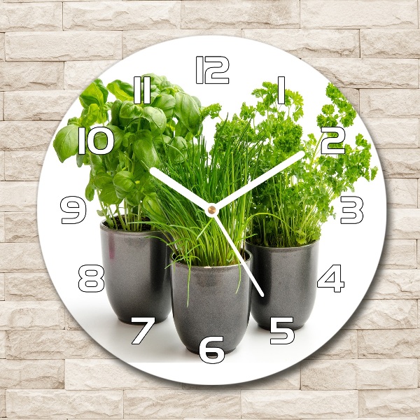 Round wall clock Herbs in pots