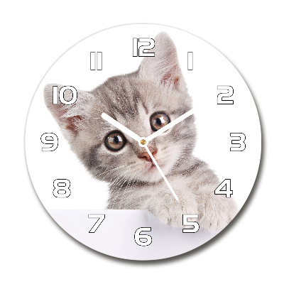 Round glass wall clock Gray cat