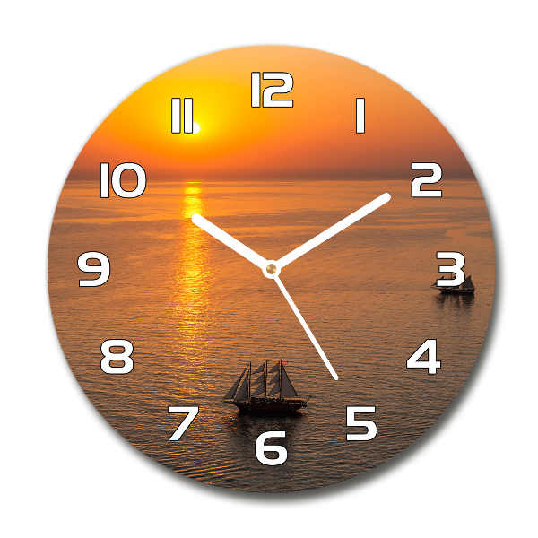 Round glass clock Sunset sea