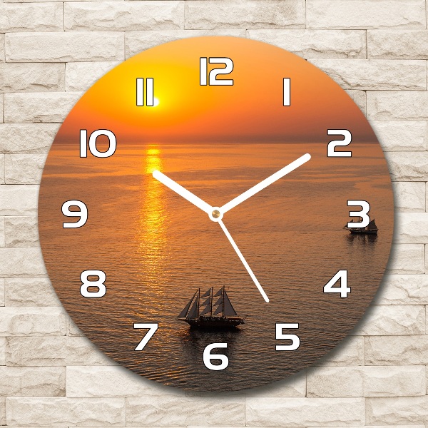 Round glass clock Sunset sea