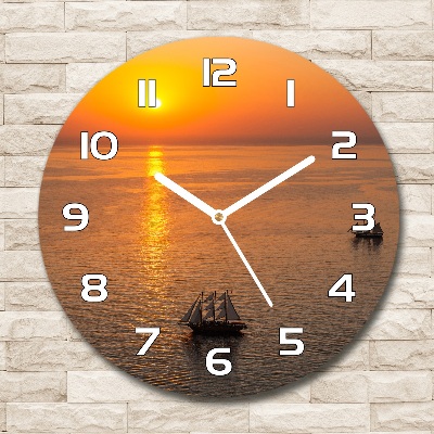 Round glass clock Sunset sea