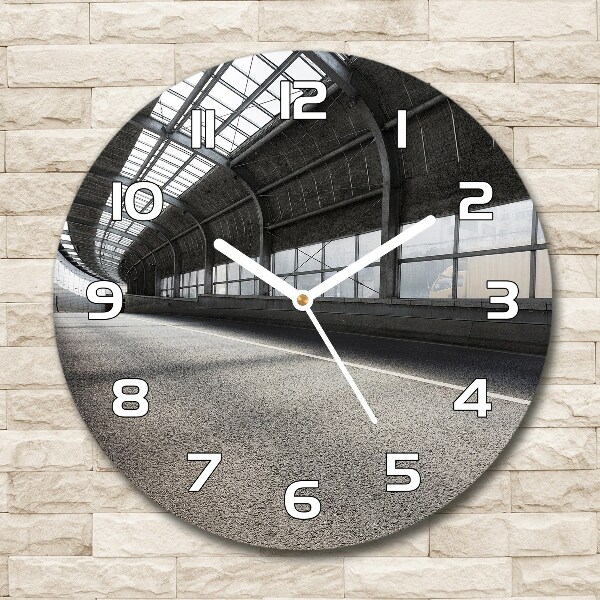 Round glass wall clock Road in the tunnel