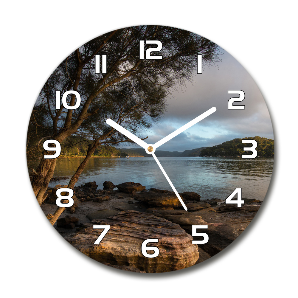 Round glass wall clock Tree by the river