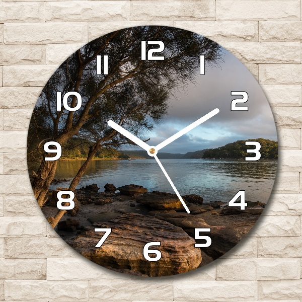 Round glass wall clock Tree by the river