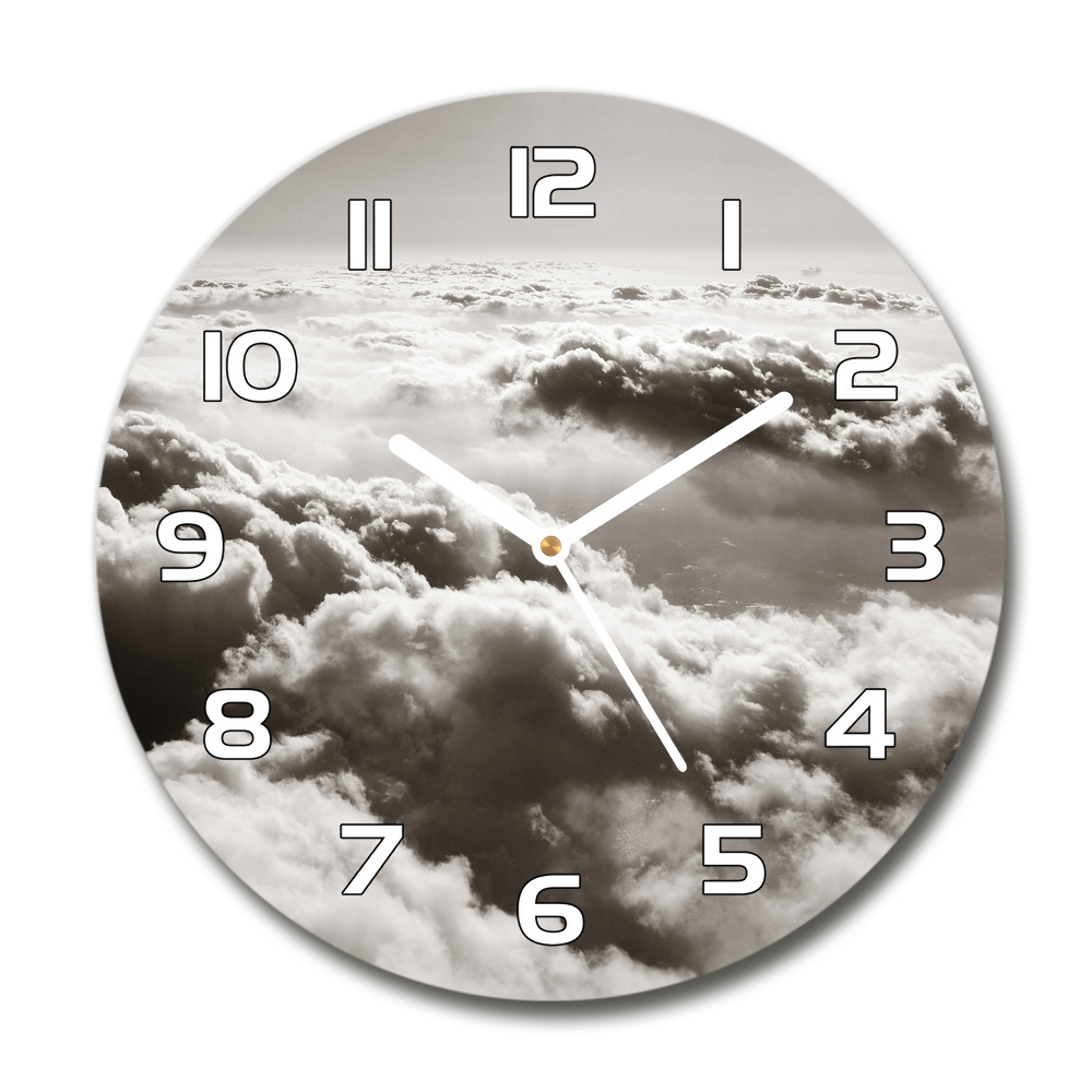 Round glass wall clock Bird's flight clouds