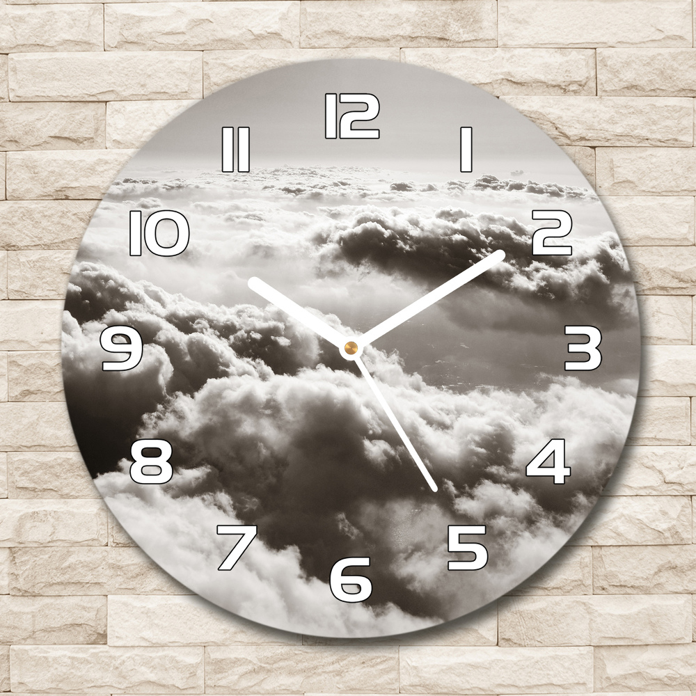 Round glass wall clock Bird's flight clouds