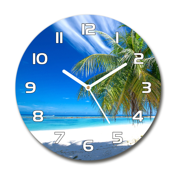 Round glass wall clock Tropical beach