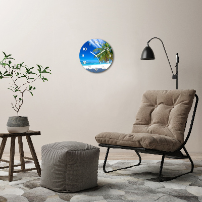 Round glass wall clock Tropical beach