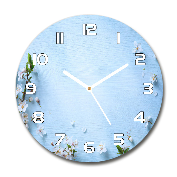 Round wall clock Cherry background flowers