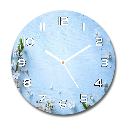 Round wall clock Cherry background flowers