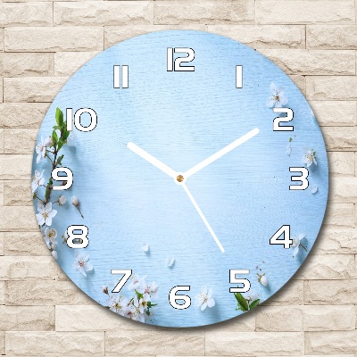 Round wall clock Cherry background flowers