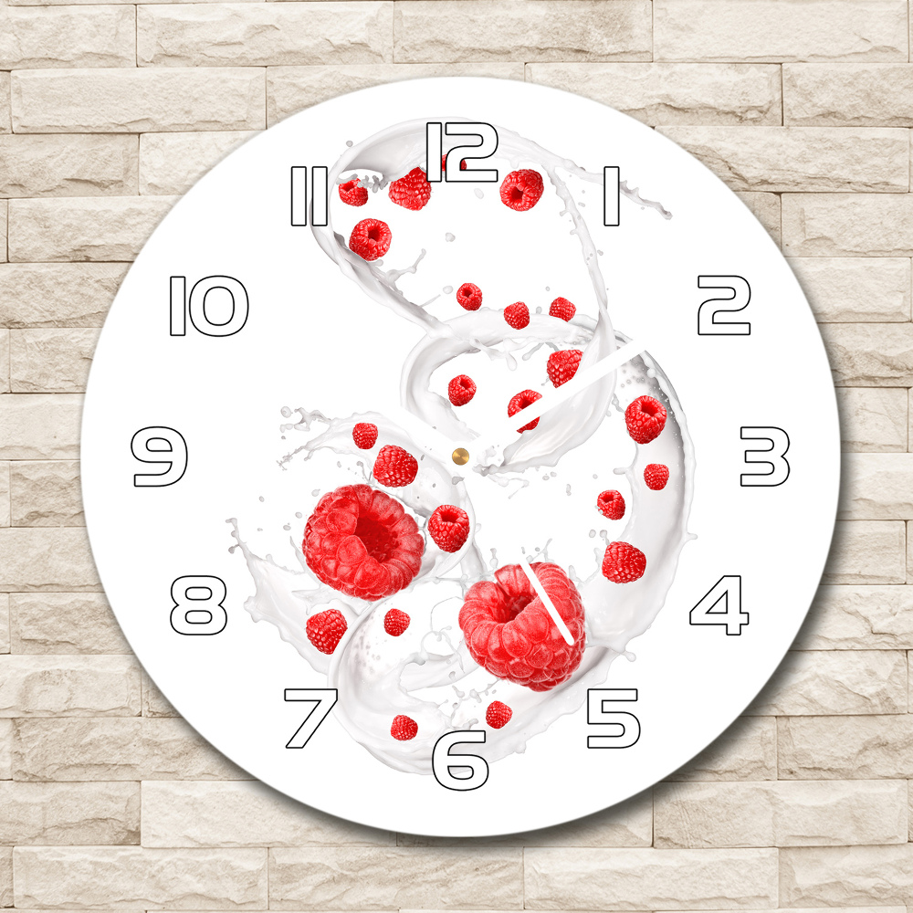 Round wall clock Raspberries with milk