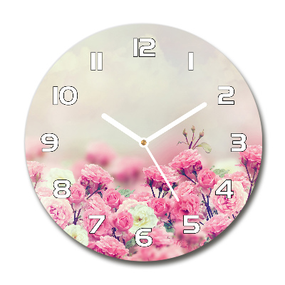 Round wall clock Wild rose flowers