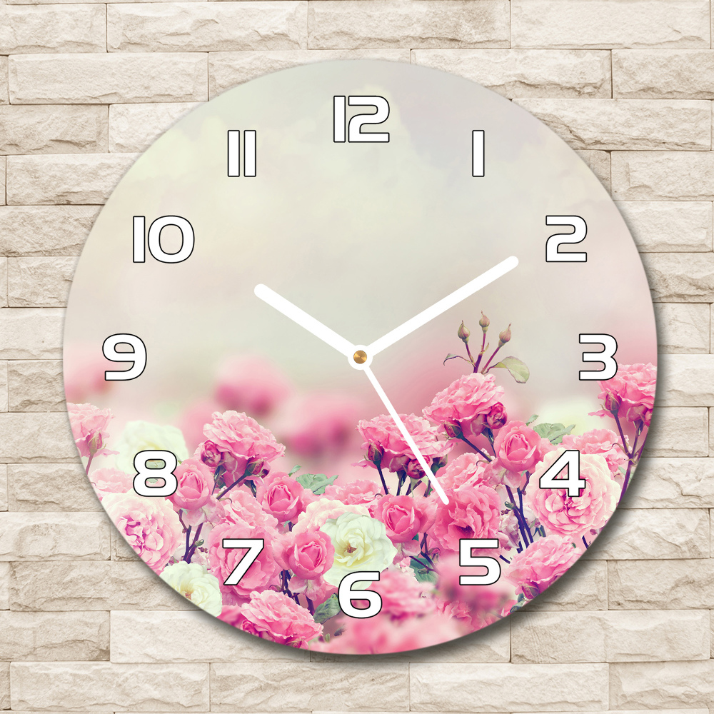 Round wall clock Wild rose flowers