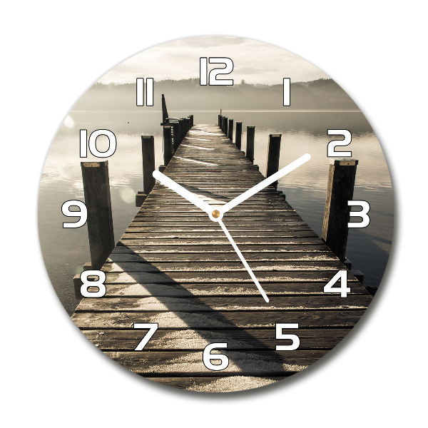 Round glass clock Wooden pier