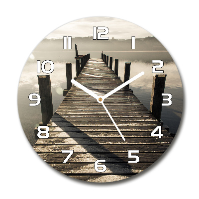 Round glass clock Wooden pier