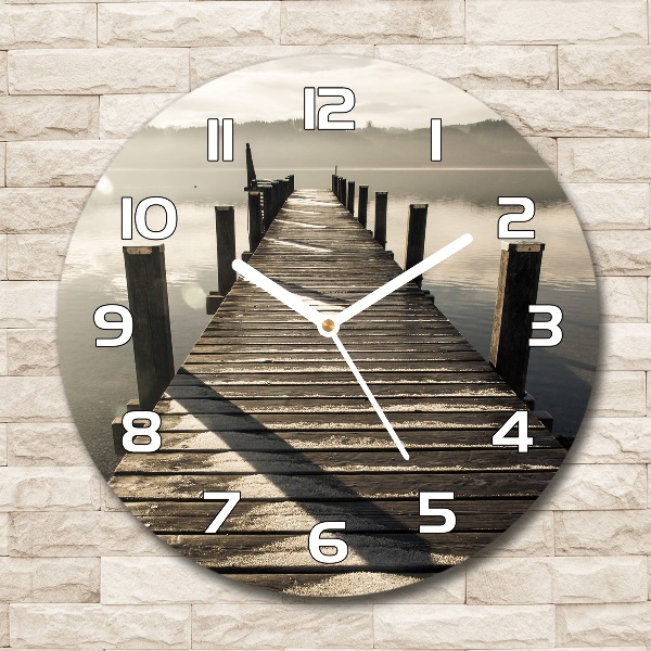 Round glass clock Wooden pier