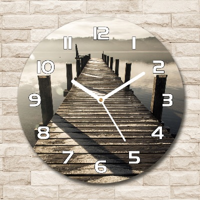 Round glass clock Wooden pier