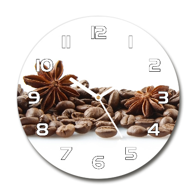 Round glass wall clock Cinnamon coffee beans